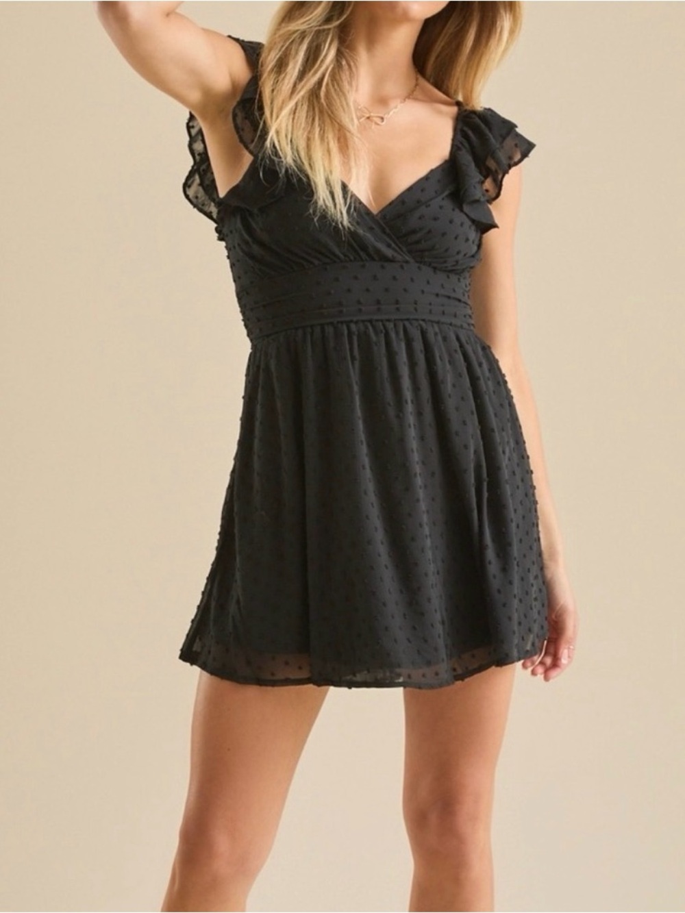 Altar'd state black clip dot mini dress large open back tie zipper ruffle lined